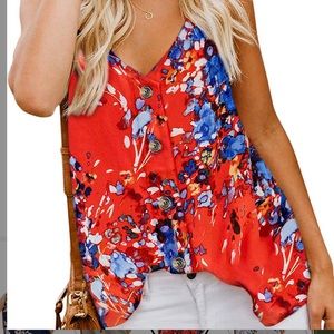 Floral orange button front tank top